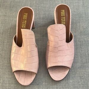 Paris Texas Pink Alligator 2.5 inch block heel mules